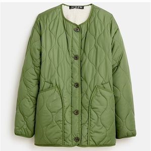NEW J. Crew Coat Reversible Sherpa Puffer Jacket with PrimaLoft® Green Size XL